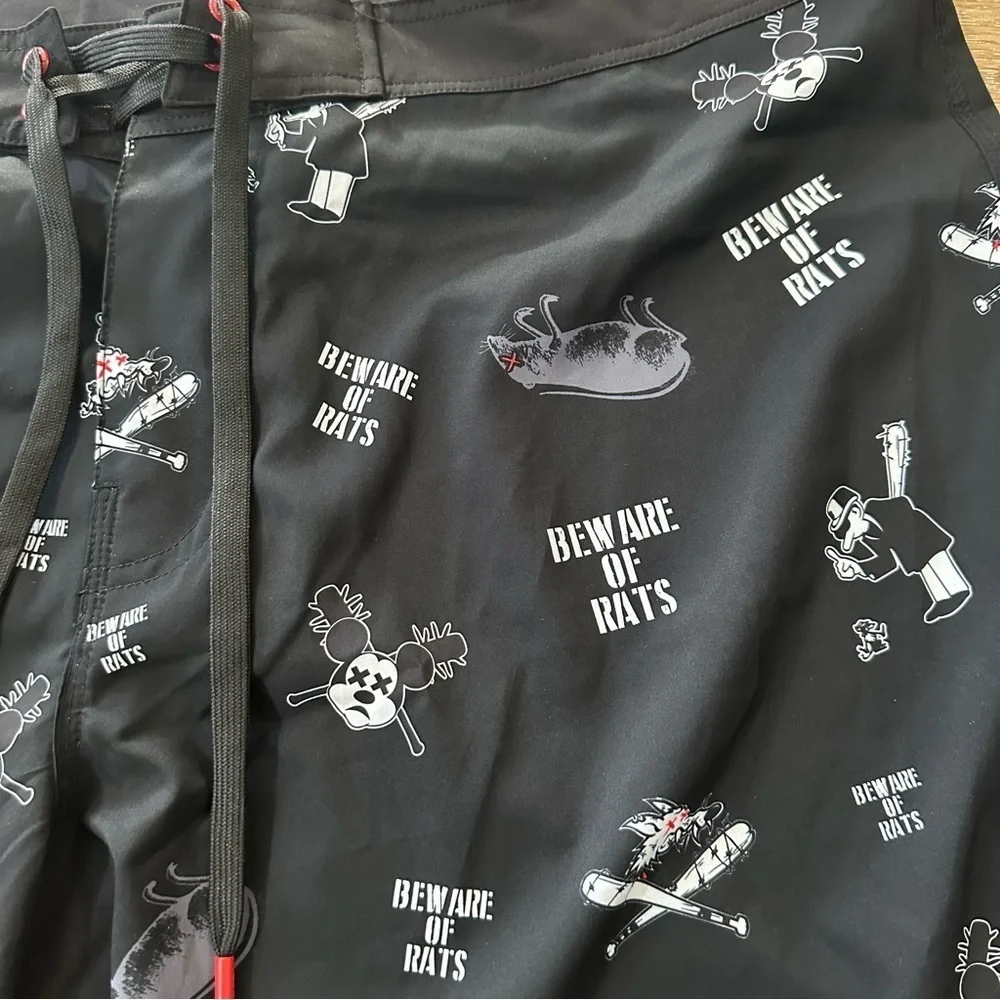 DIXXON Beware Boardshorts Men’s Red, White, & Black Lightweight Trunks Sz 42 NWO